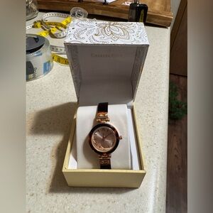 Charter Club Rose Gold Watch with Dark Brown Strap